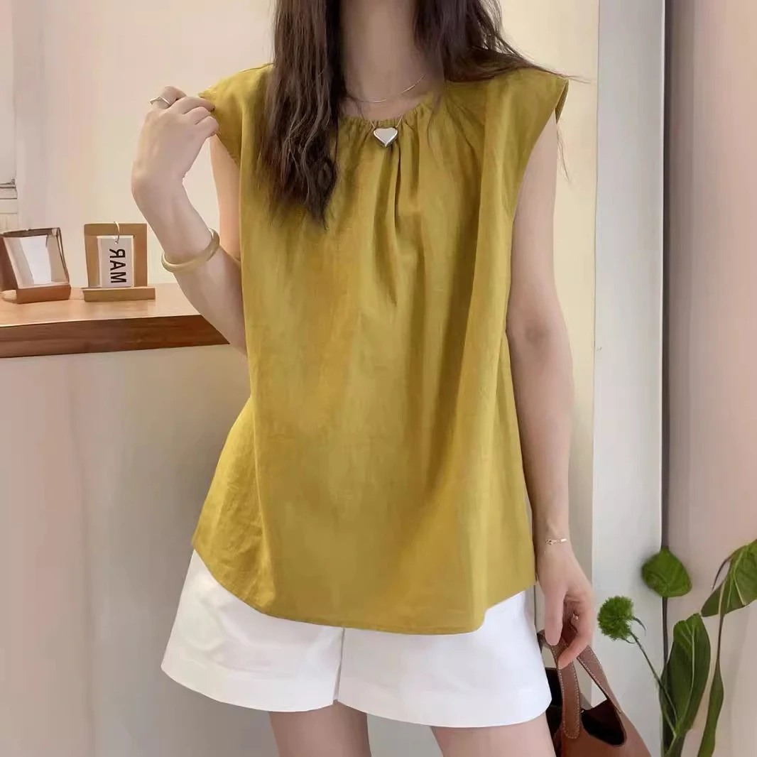 衬衫女无袖夏季2024新款洋气小衫法式别致韩版百搭女人味遮肉上衣