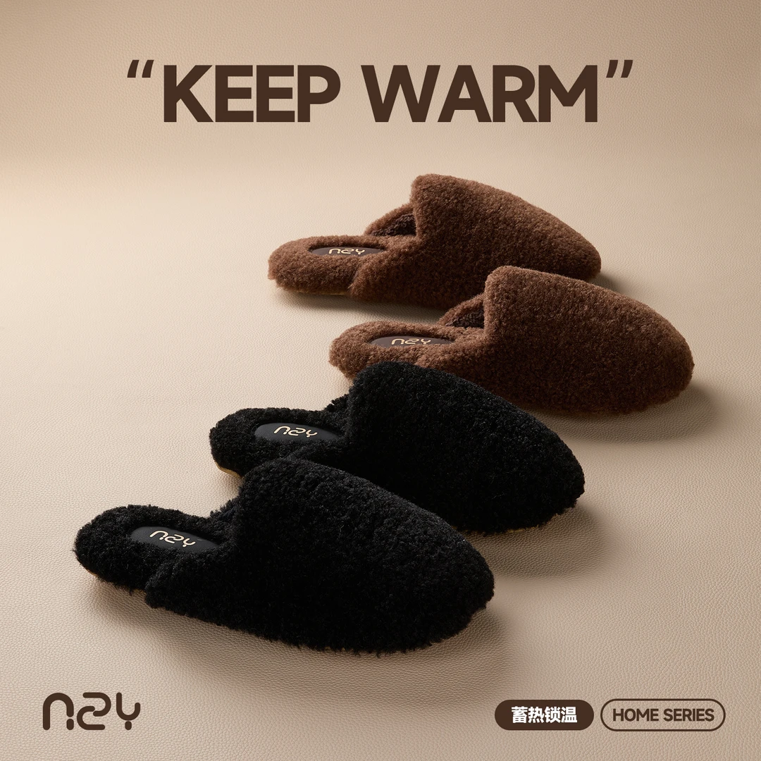 女士冬季静音复古轻奢高级感防滑耐磨加绒加厚毛毛室内居家棉拖鞋