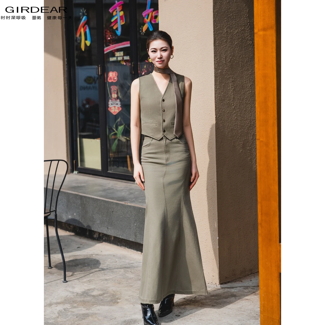 GIRDEAR/哥弟春夏新款显瘦气质高腰时尚修身优雅长款半身裙120010