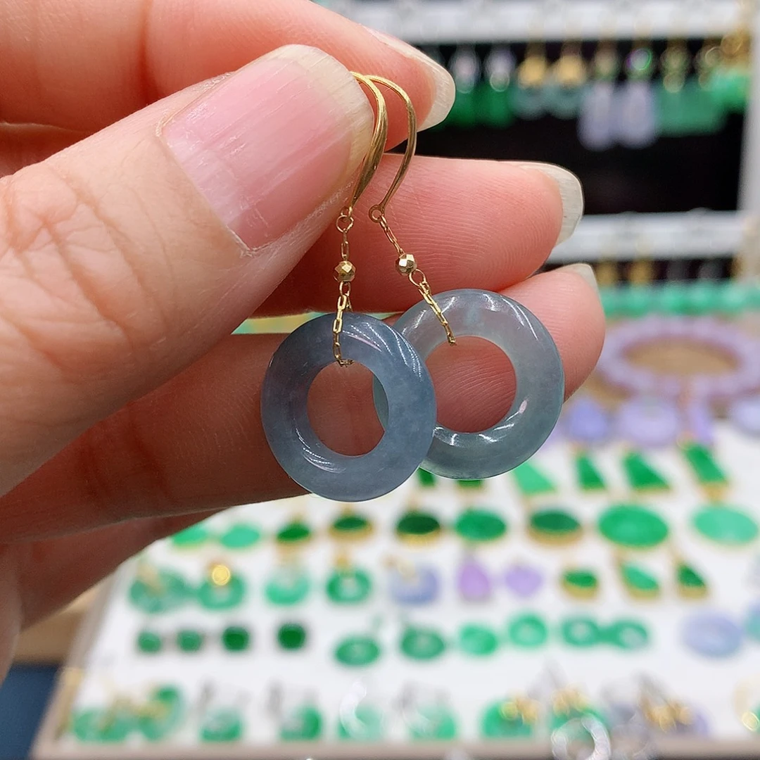 翡翠耳饰18K金镶嵌的