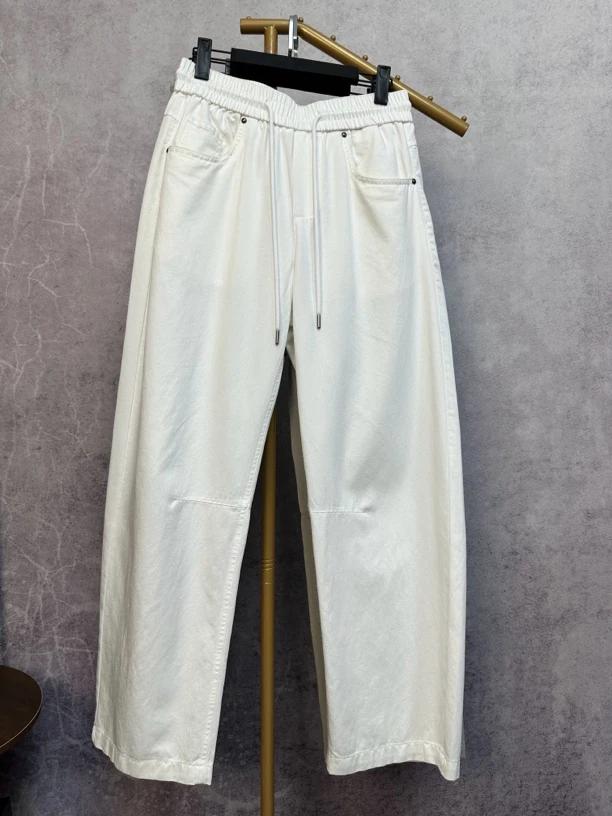 （断码）直筒弯刀薄牛仔莱赛尔/棉抽绳流浪丹宁风极简风格裤子