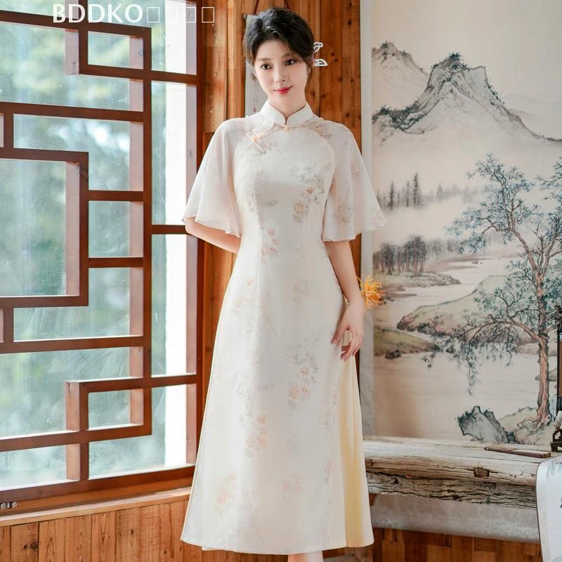 LACAH尘记【曲池荷】2025夏季旗袍改良年轻款气质复古奥黛连衣裙