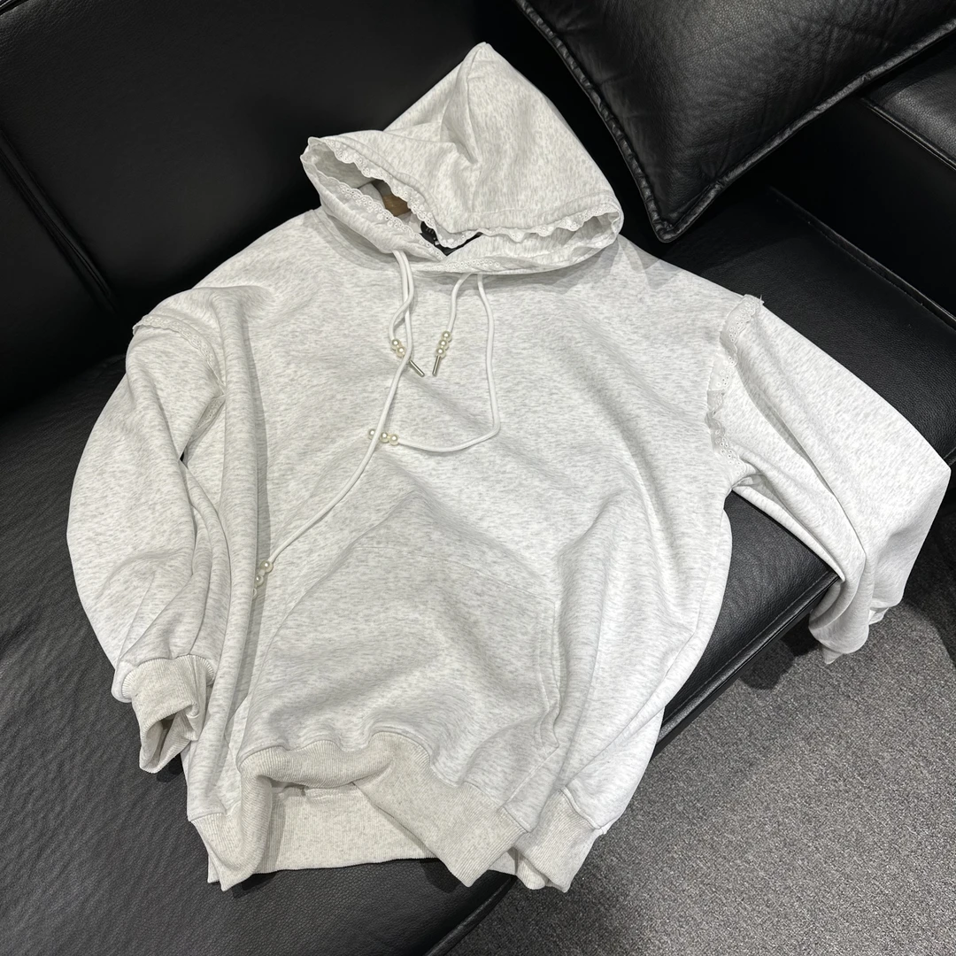 （老三）韩版连帽卫衣潮流设计师宽松珠子链休闲百搭带帽上衣