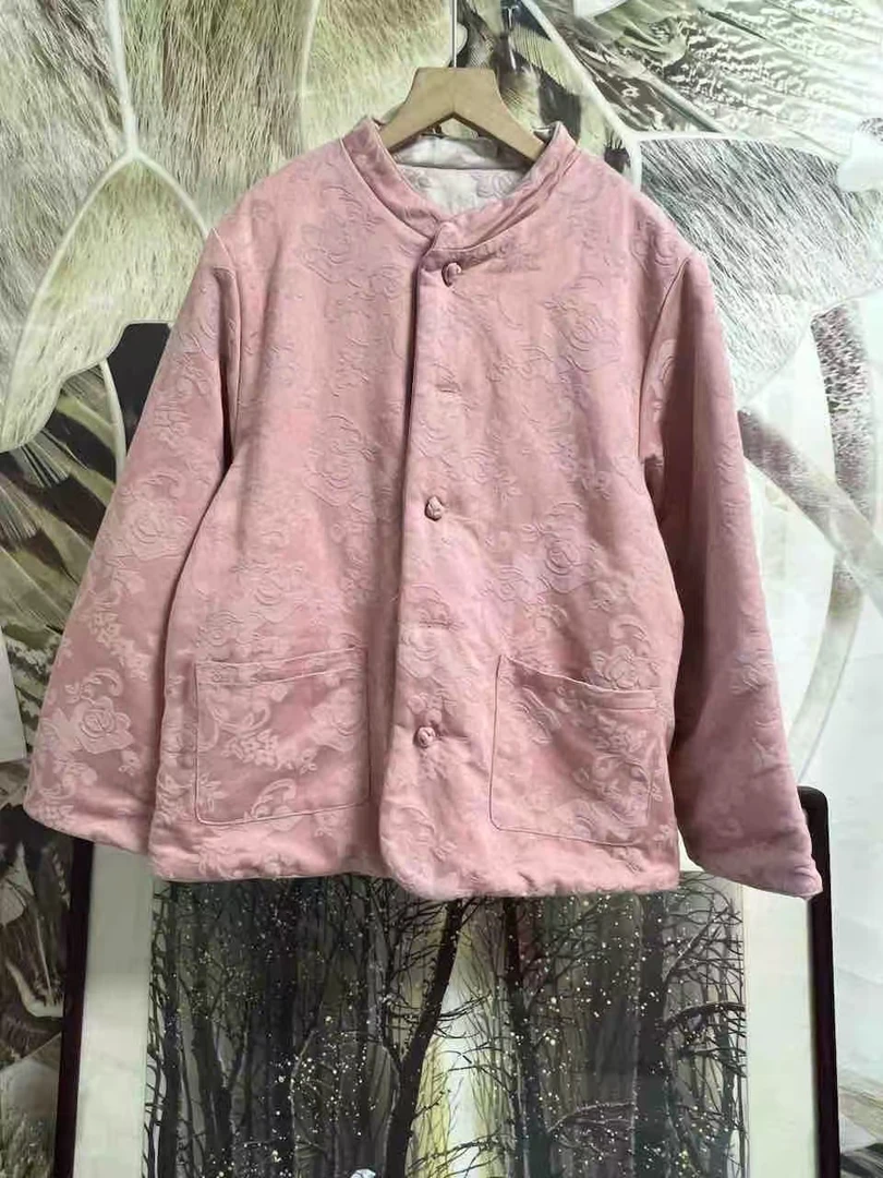 双面穿 棉麻提花正肩国风立领棉服（90-150斤）