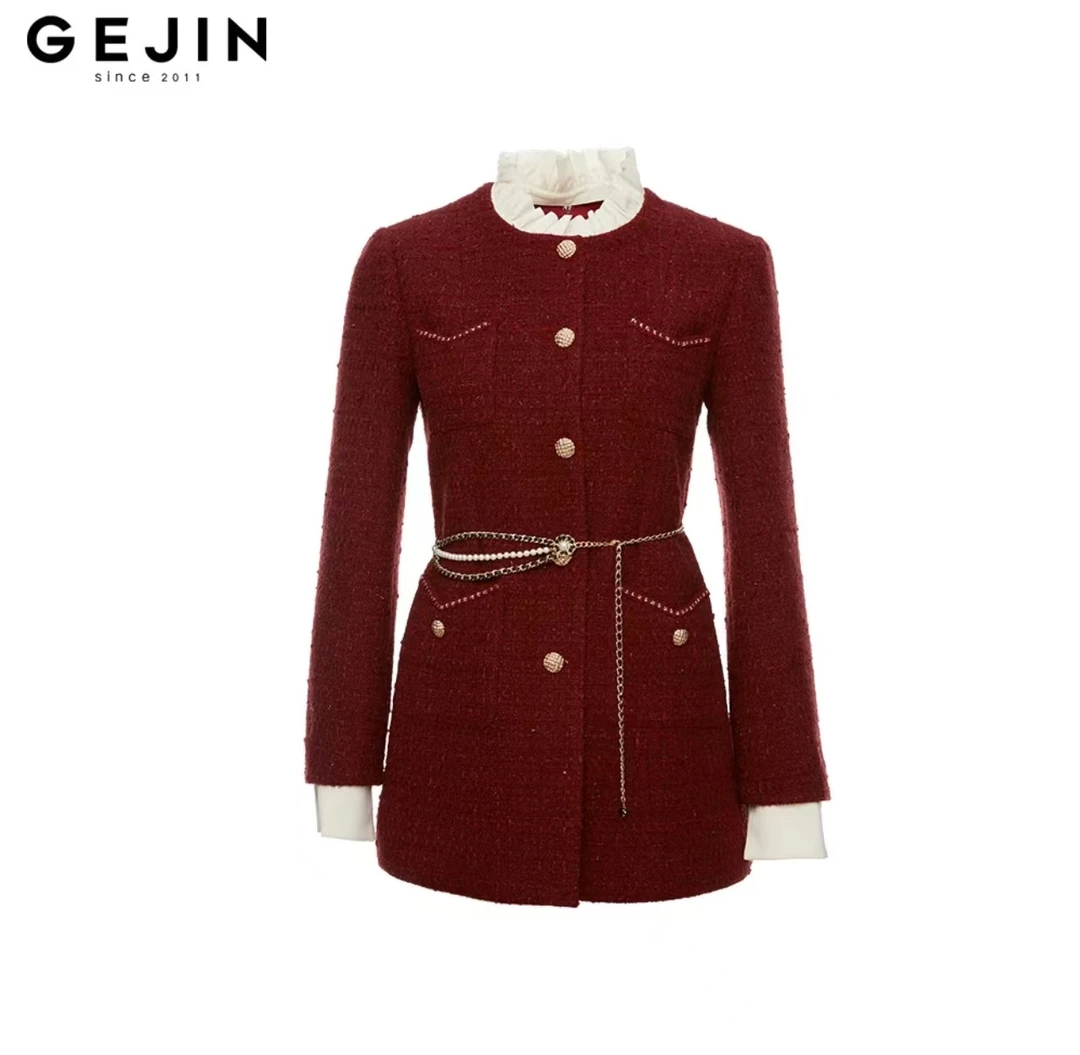 GEJIN/歌锦2025早春新款轻奢气质粗花呢撞色小香风上衣9112570044