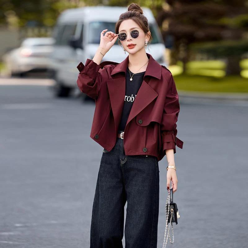 外套女春秋2025新款小个子独特超好看休闲超火减龄红色短风衣夹克