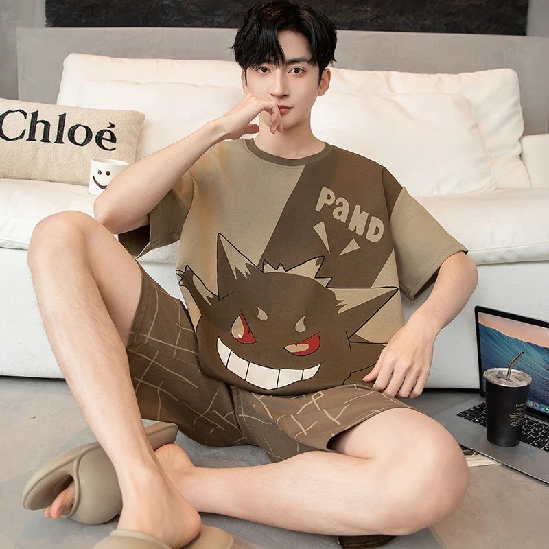 男士睡衣纯棉夏季短袖卡通男学生夏天薄款青少年加大码家居服套装