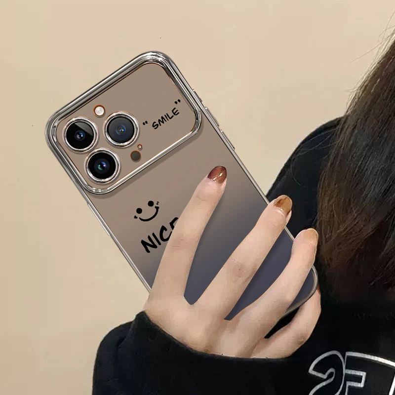 英文笑脸适用苹果17promax手机壳电镀iPhone17pro保护壳16pro防摔