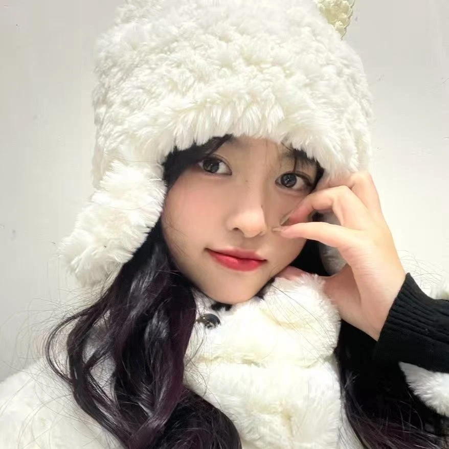 秋冬季圆脸拍照大头围显脸小毛绒绒女款棉保暖加绒加厚百搭帽子