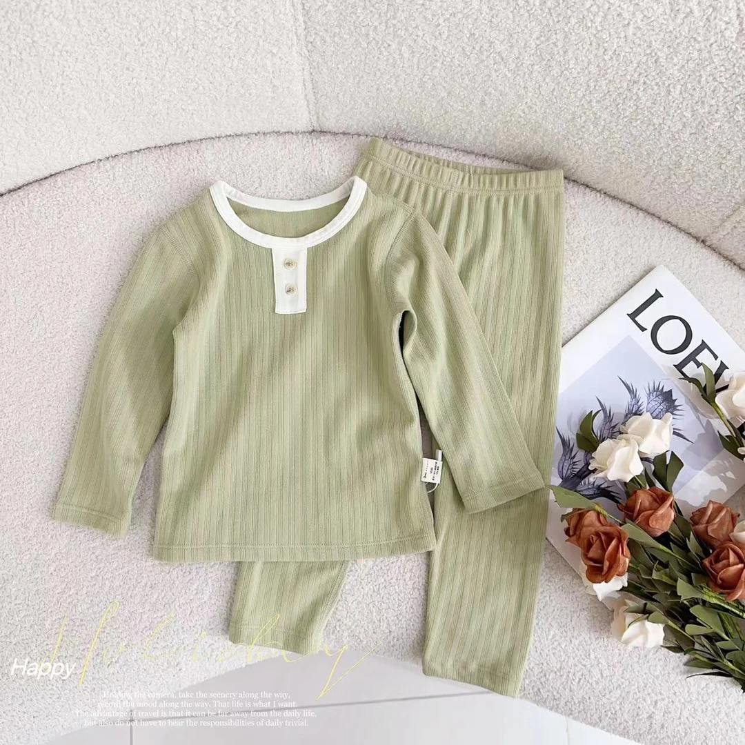 汤圆家童装2025新款韩系撞色纽扣百搭家居服套装 XA-607