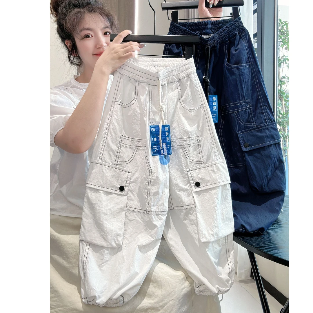 男童薄款裤子夏装新款中大童透气休闲裤韩版儿童炸街白色工装裤潮