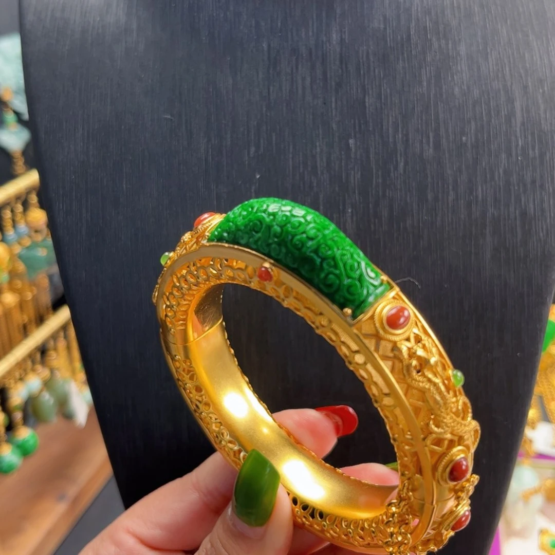 【闪购商品】翡翠手镯银S925镀金镶嵌，