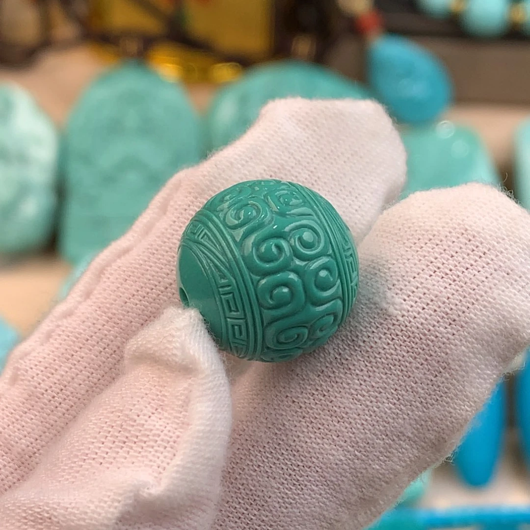 绿松石未镶嵌回纹圆珠卡16.3