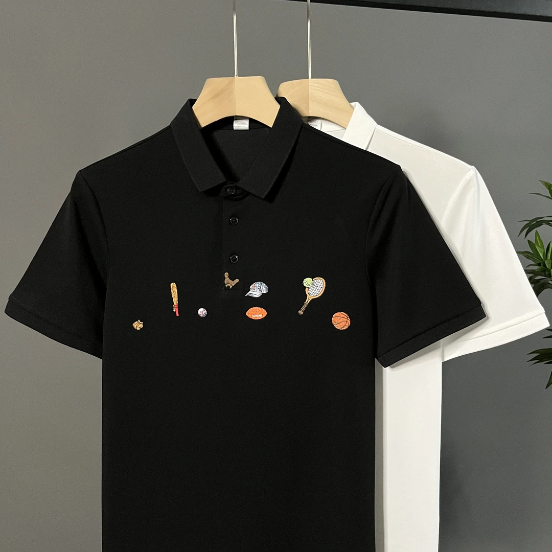 新款时尚运动刺绣夏季透气薄款修身polo衫男翻领短袖休闲商务T恤