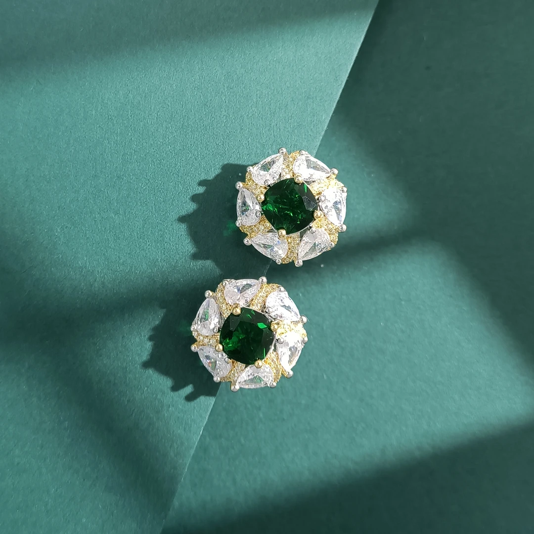 铜合金合成锆石耳饰 WHSM-002238 【绿野星芒】耳环时尚欧美