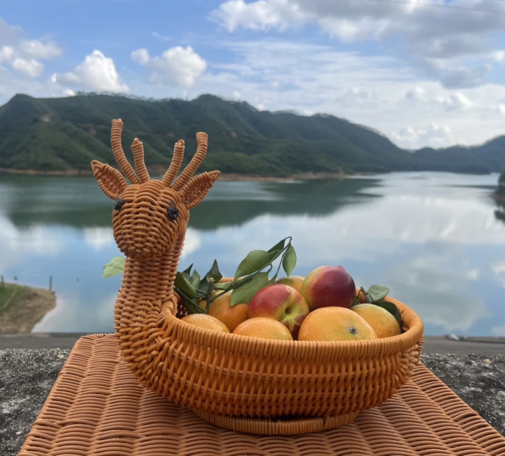 小鹿造型面包篮点心篮水果篮纯手工编织33*23*28