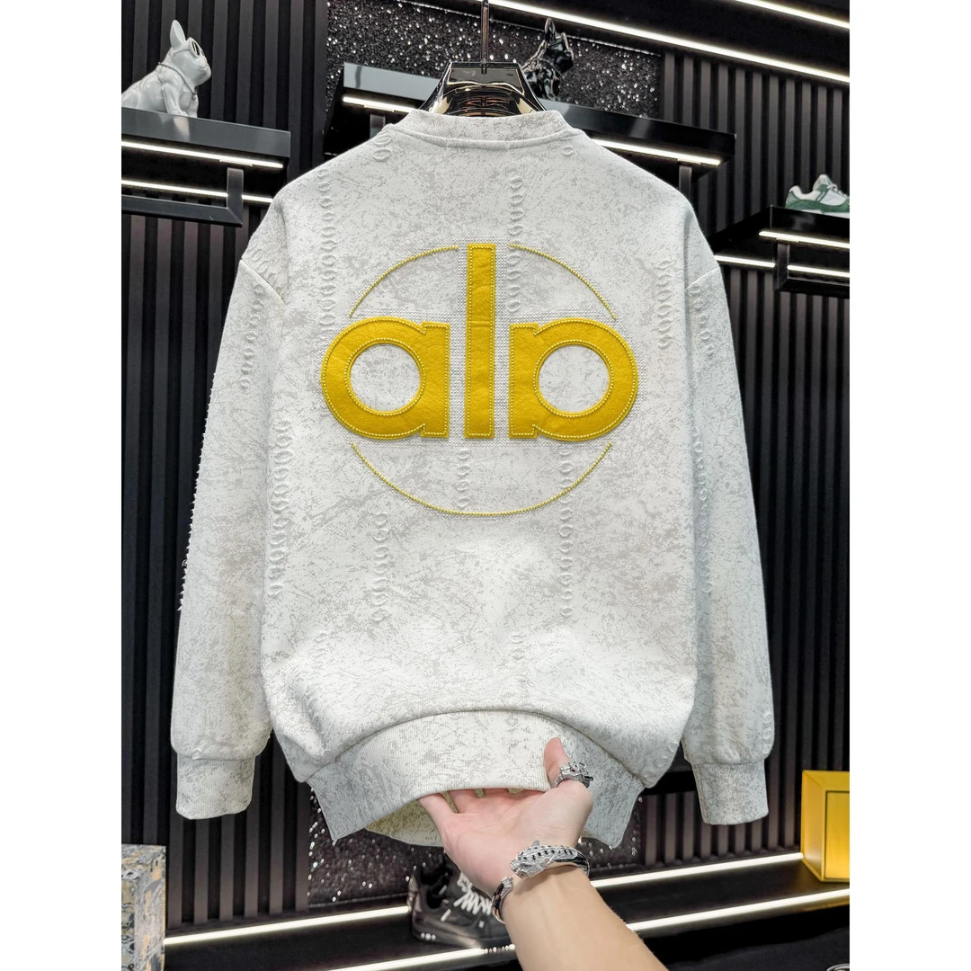 灏吉弧男士高端刺绣破洞套头卫衣2025新款春秋长袖男打底衫