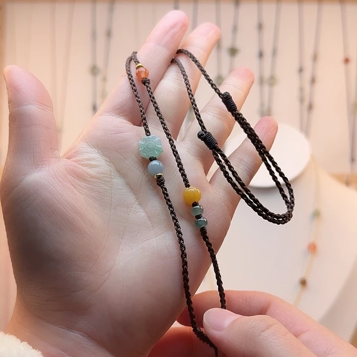 翡翠未镶嵌颈饰翡翠款咖色八卦牌2毫米