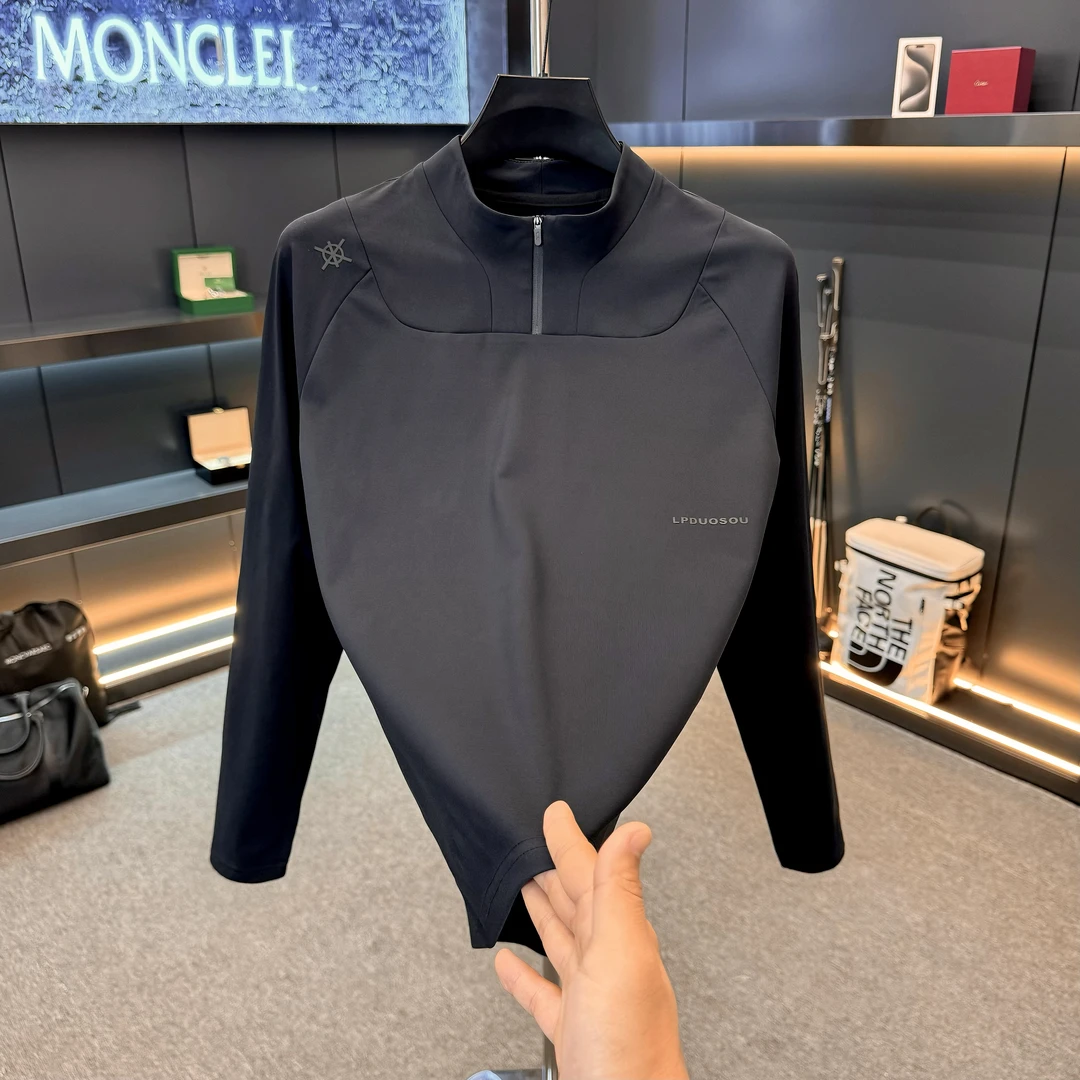 021款户外男士圆领长袖黑色打底高定纯色运动休闲城市户外打底