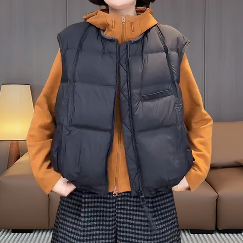 韩系简约风纯色棉服马甲女秋冬新款时髦慵懒设计显瘦大码拉链马甲