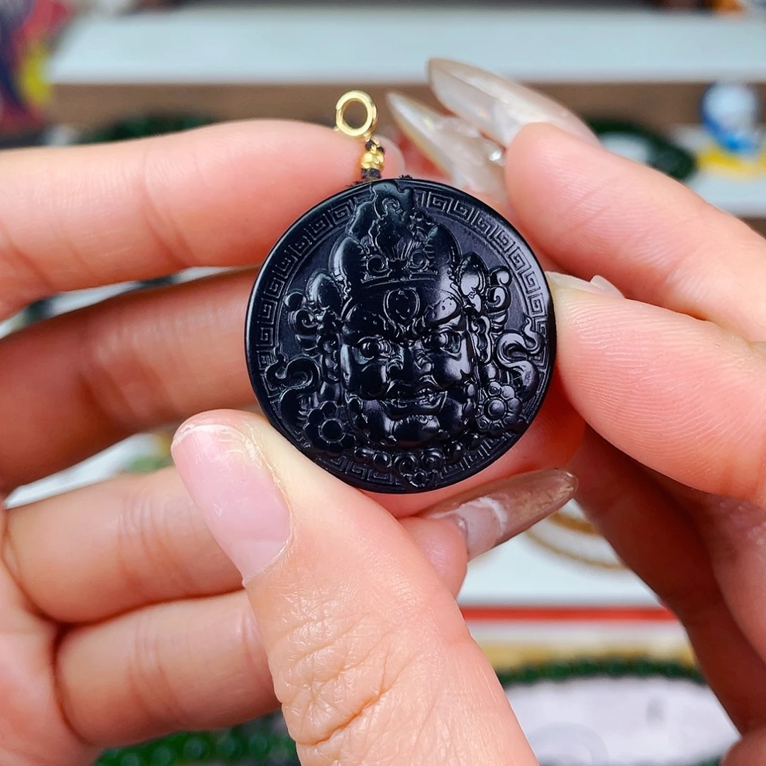和田玉墨玉大黑天吊坠未镶嵌