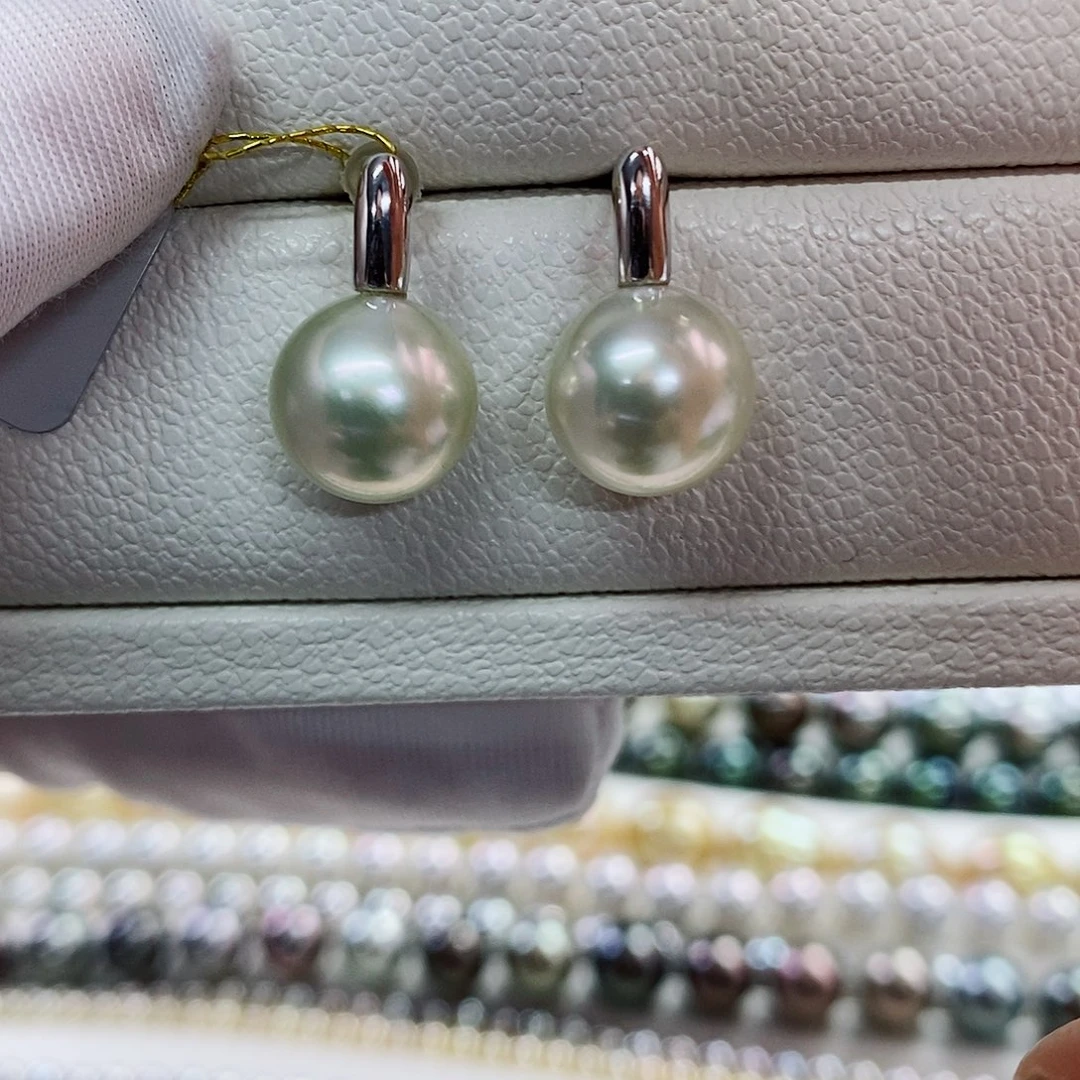 银S925镶嵌耳饰海水珍珠10-11