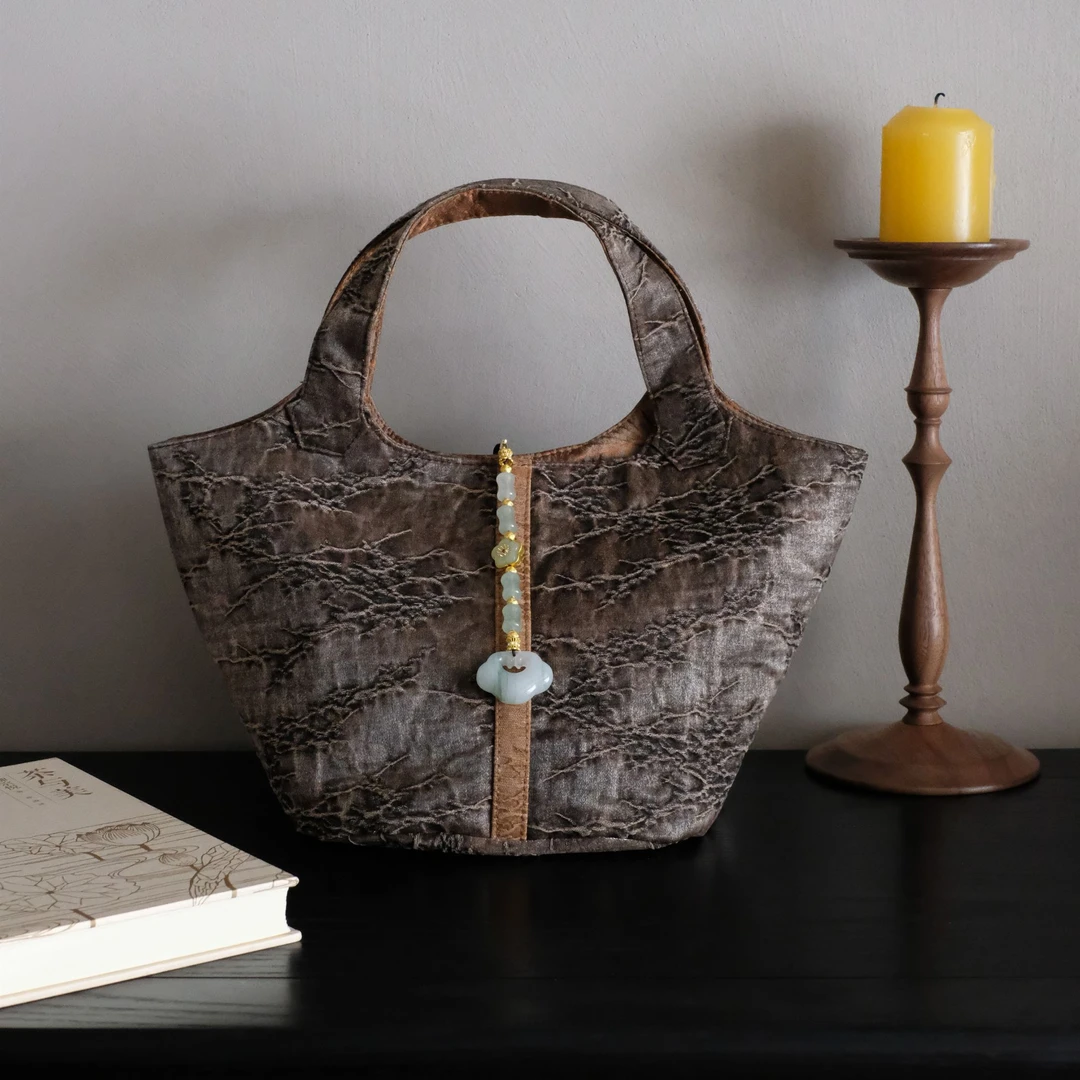 慢蓝菜篮子手提包香云纱中式手提包冰梅提手包复古雅致简约百搭