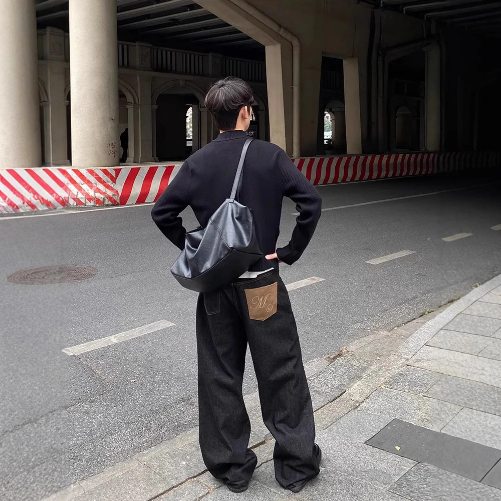 高货 马毛冈山原牛春季水洗直筒弯刀原色牛仔裤baggy长裤