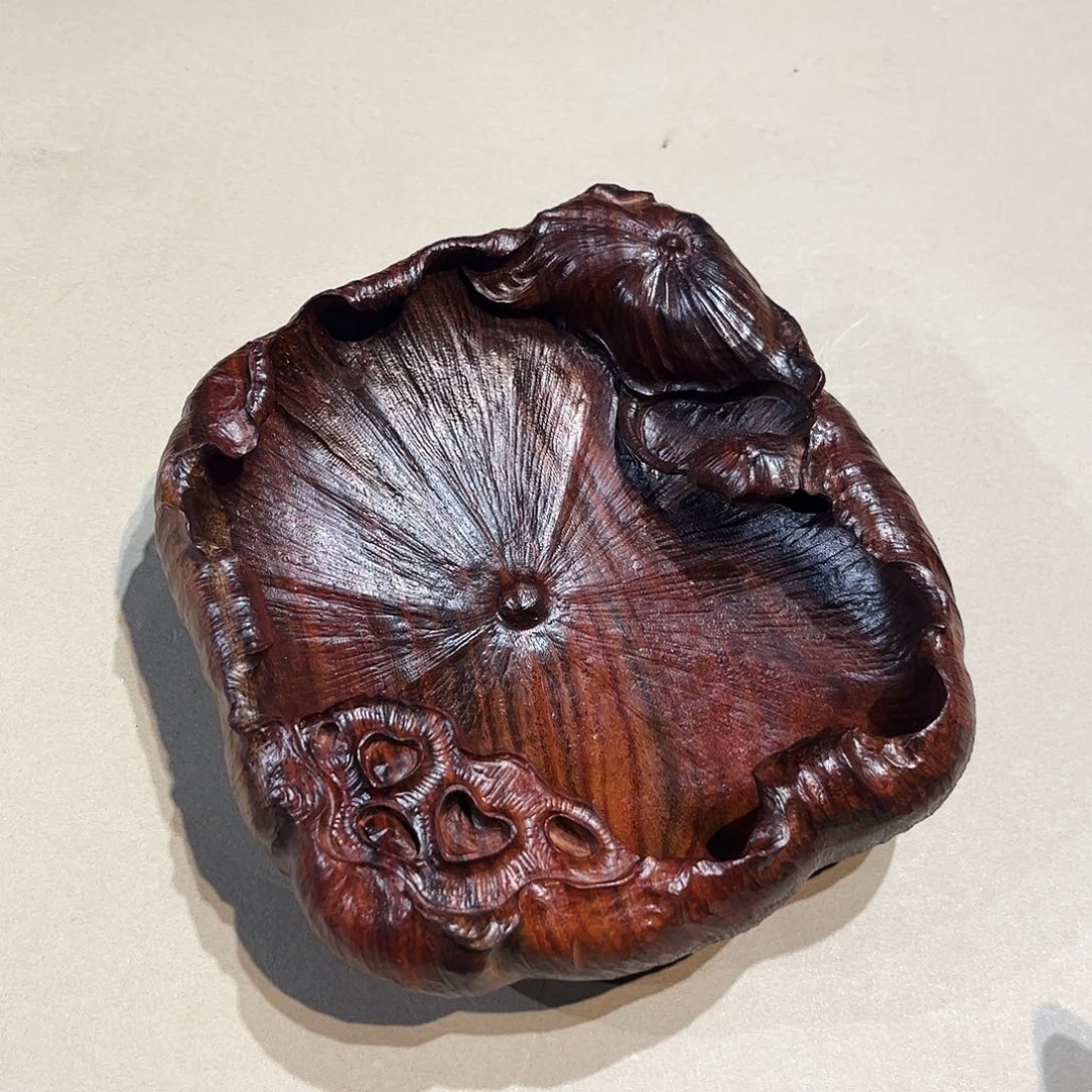 木质荷花果盘大红酸枝