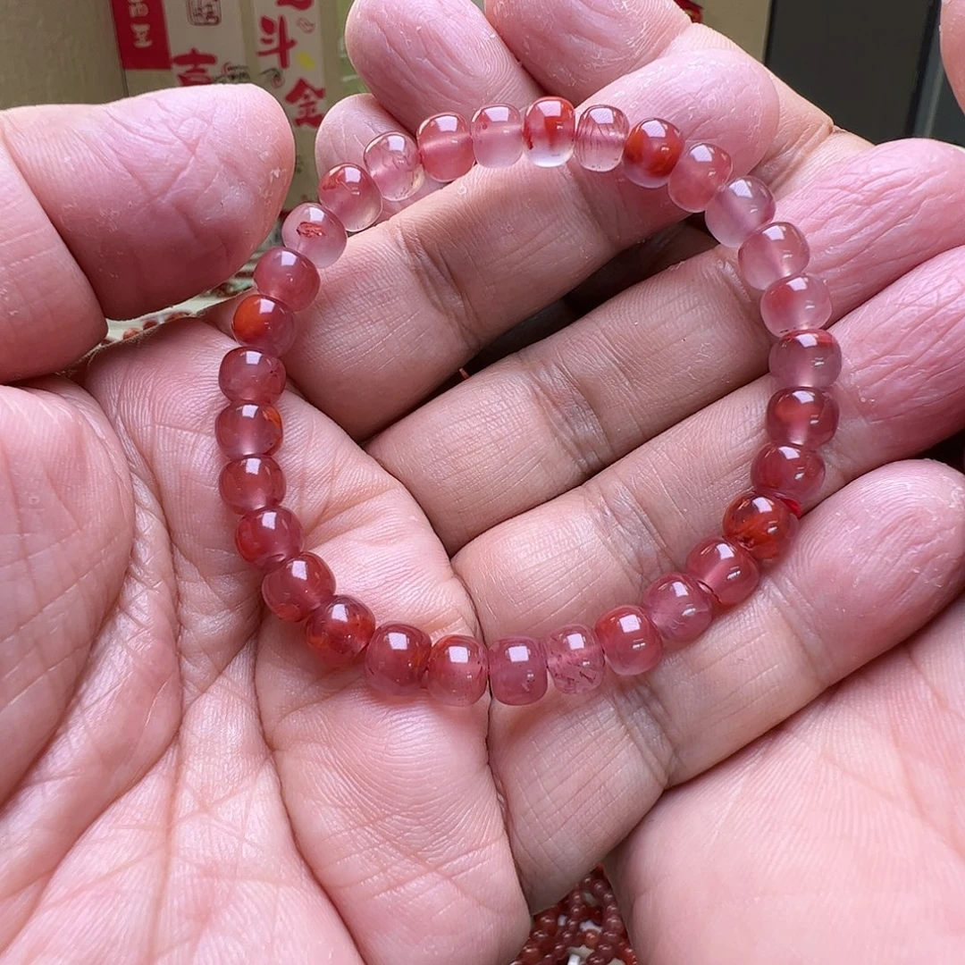 南红玛瑙未镶嵌7.3mm瓦西玫瑰红冰飘