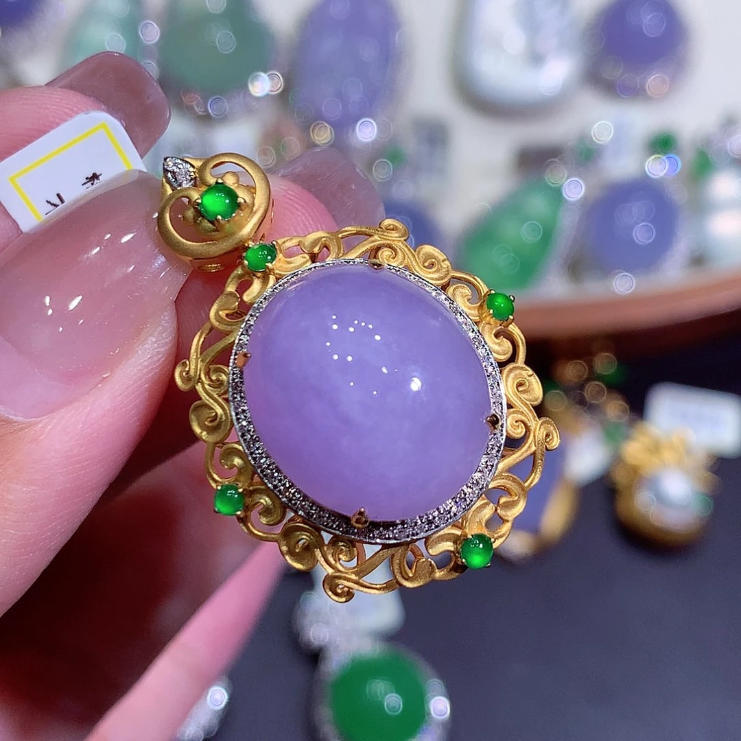 翡翠18K金镶嵌吊坠(不含链)