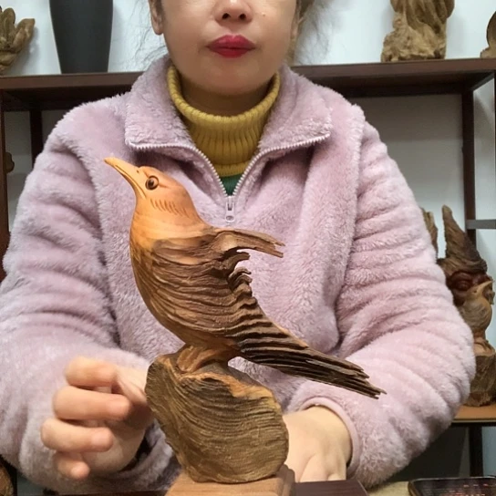小***茶木琥珀木小鸟摆件