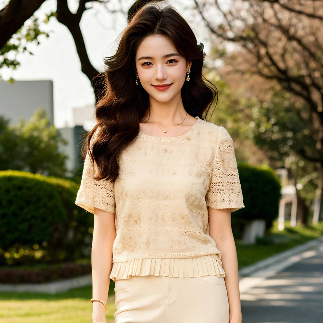 奢姿大码女装2025夏季镂空扎染小众气质T恤胖妹妹百褶时尚上衣
