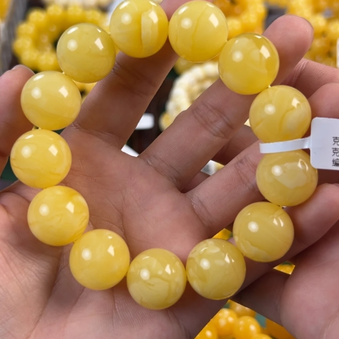 橘***子琥珀未镶嵌手链43.22g焦皮同料圆珠18mm xxj