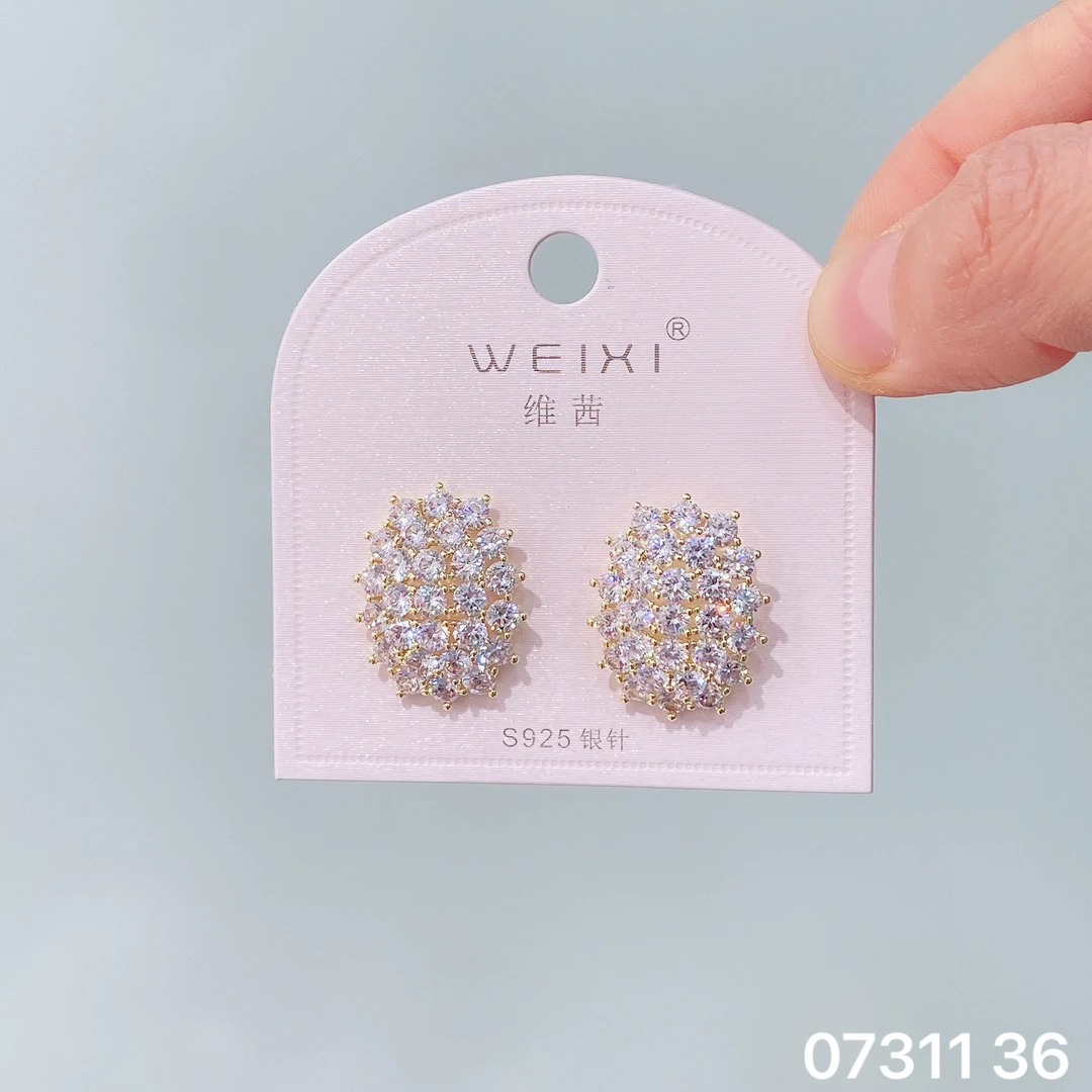 铜合金锆石耳饰 维茜新品银针07311致时尚闪亮锆石耳环