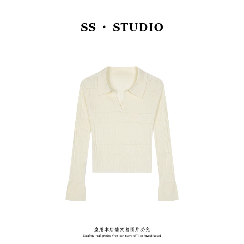 【丢丢专属】早秋韩系温柔气质长袖修身显瘦翻领针织打底衫SS-5693