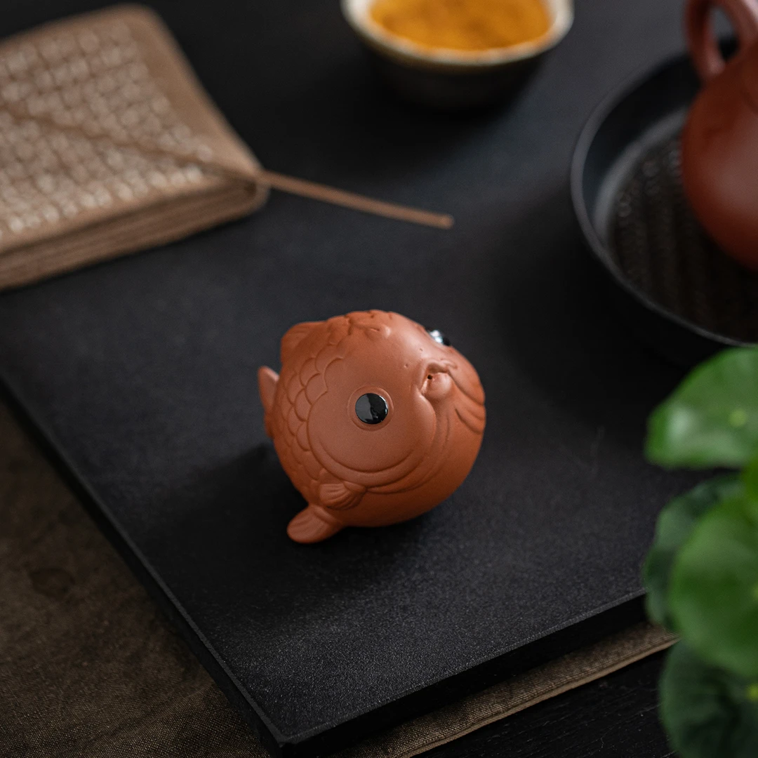 创意紫砂鱼茶宠摆件精品可养趣味小锦鲤茶玩功夫茶道配件茶桌装饰