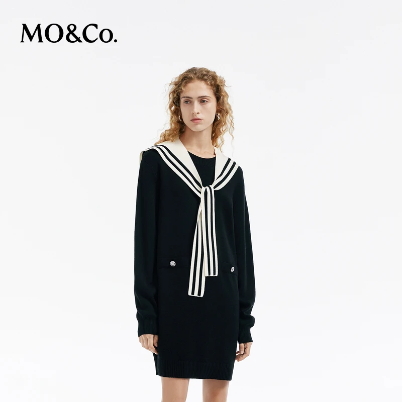【达人专属】MOCO春独立海军领披肩连衣裙MBD1DRS059