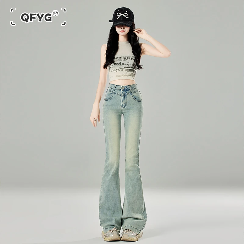 复古弹力微喇牛仔裤女高腰修身显瘦辣妹加长拖地2025春夏新款马蹄