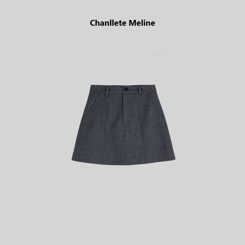 【Chanllete Meline】羊毛混纺时尚毛呢a字半身裙CM-8766