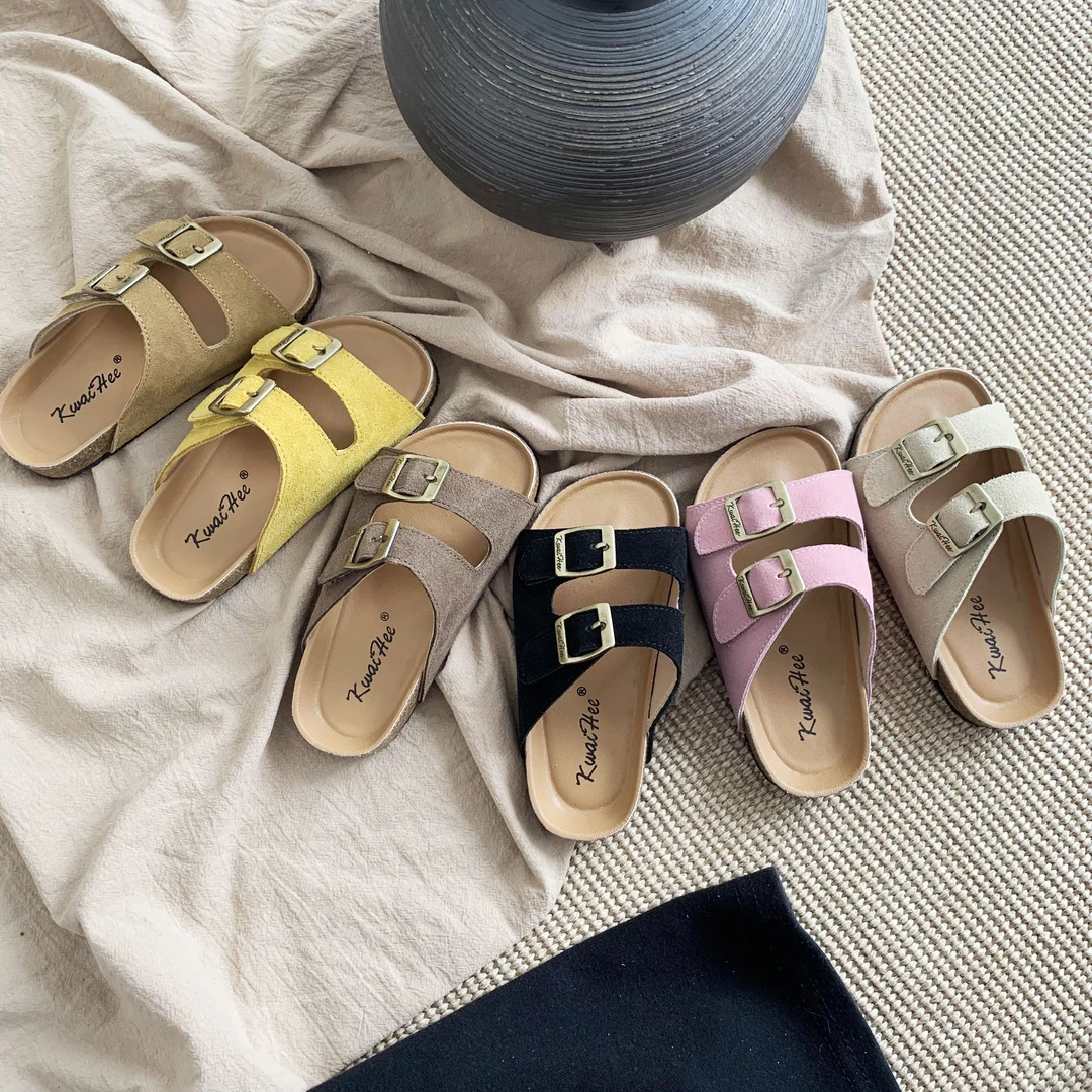 K25380夏季爆款懒人魔术贴女童凉鞋真皮博肯鞋男童沙滩鞋软