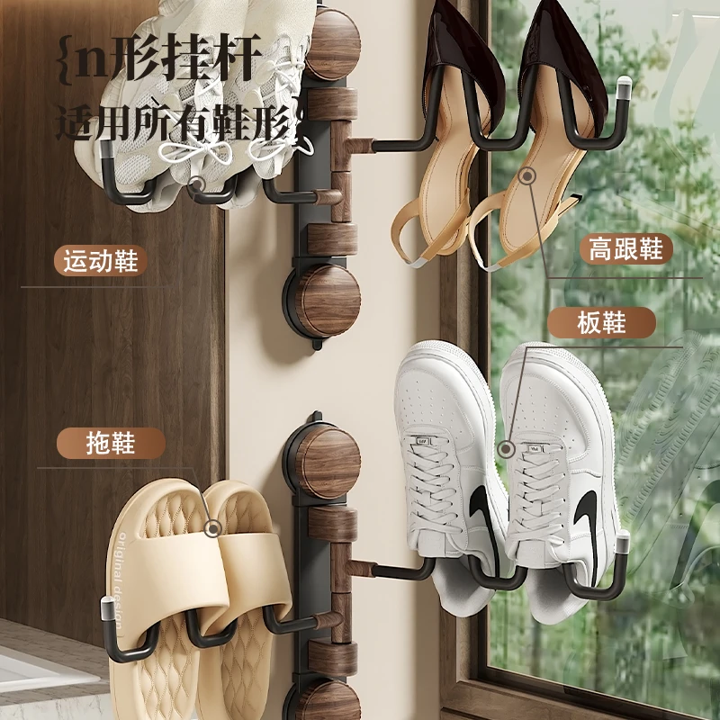 中古风吸盘阳台卫生间沥水壁挂式浴室木纹旋转晾衣架晒拖鞋子收纳