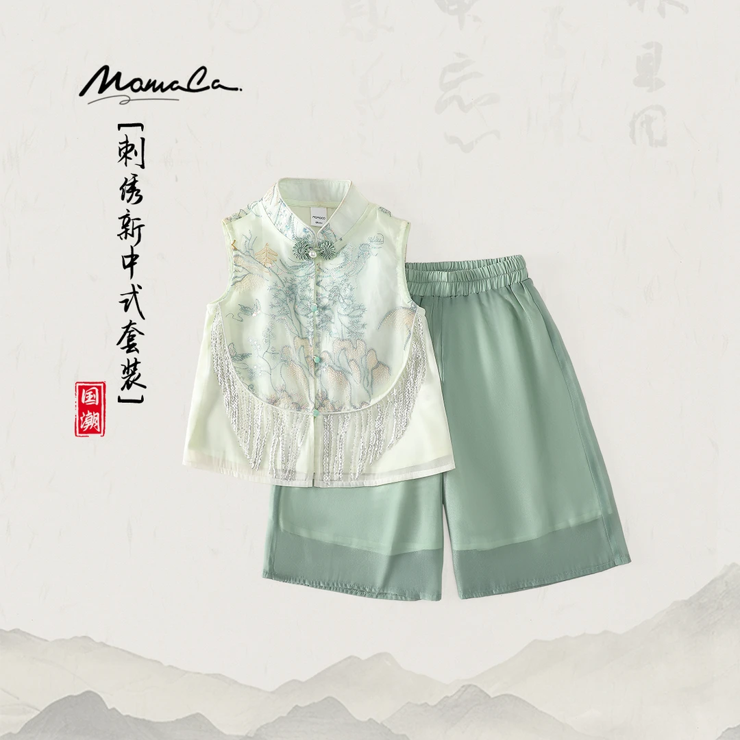 MOMOCO薄款夏季新款刺绣中国风汉服女七分裤套装穿搭77630578060