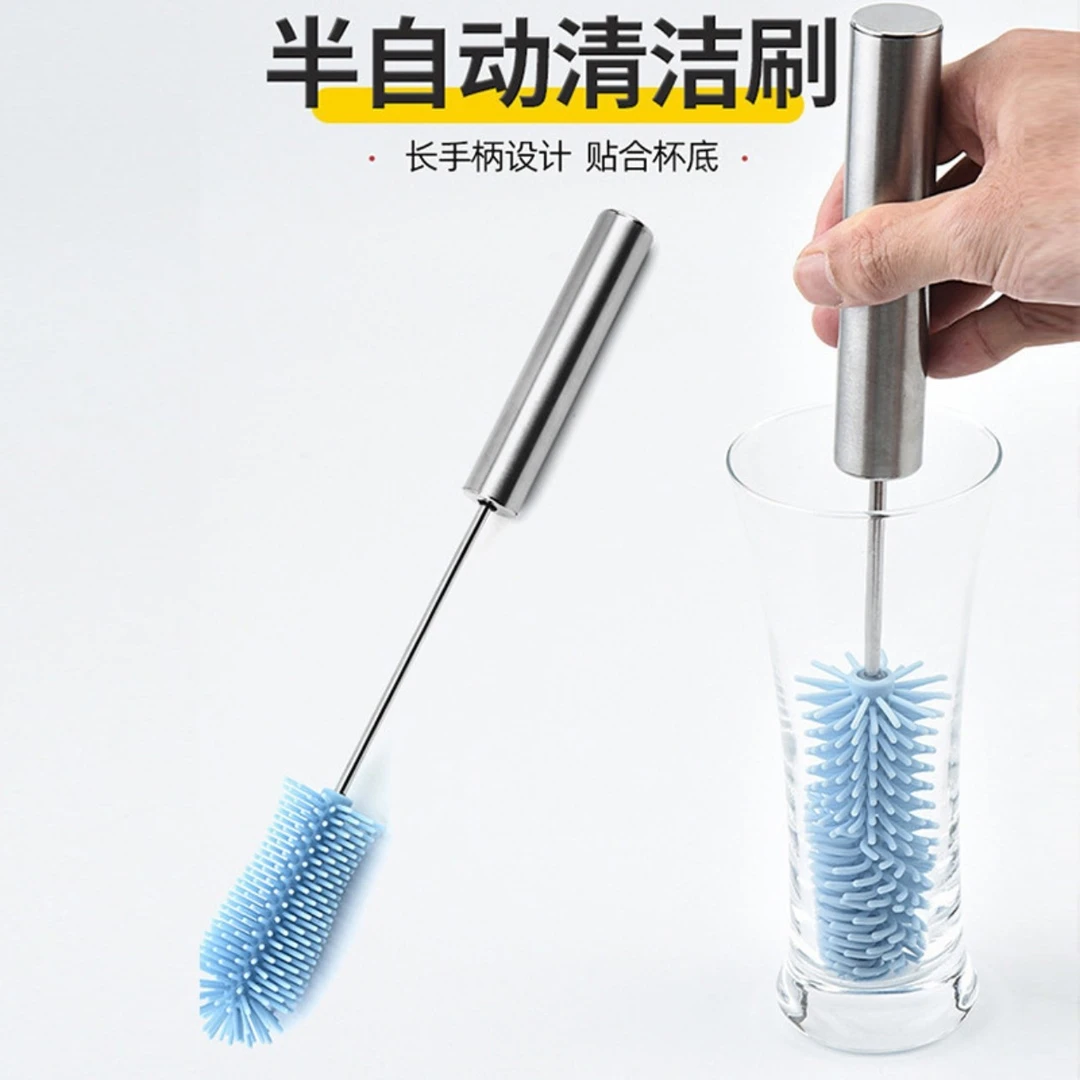 清洁刷半自动旋转硅胶杯刷长柄按压式多功能清洗刷