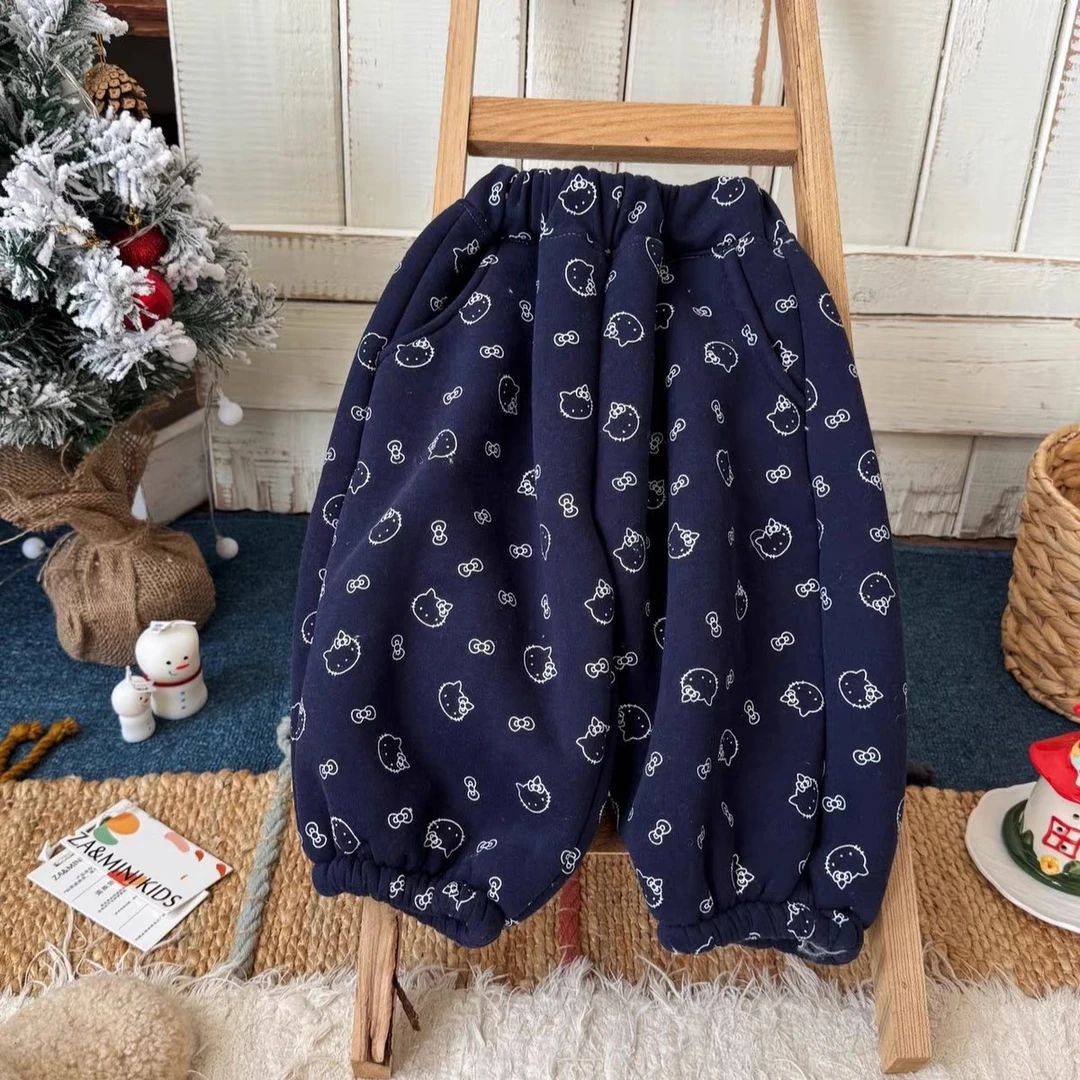 男女童秋冬加厚韩系KT印花加绒卫裤洋气百搭