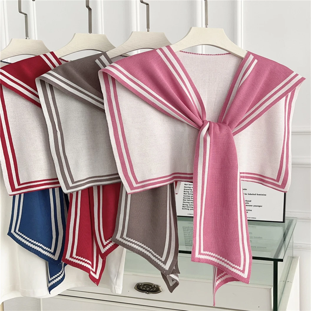 海军风条纹针织披肩女春夏外搭办公室空调房护肩颈保暖叠穿小坎肩