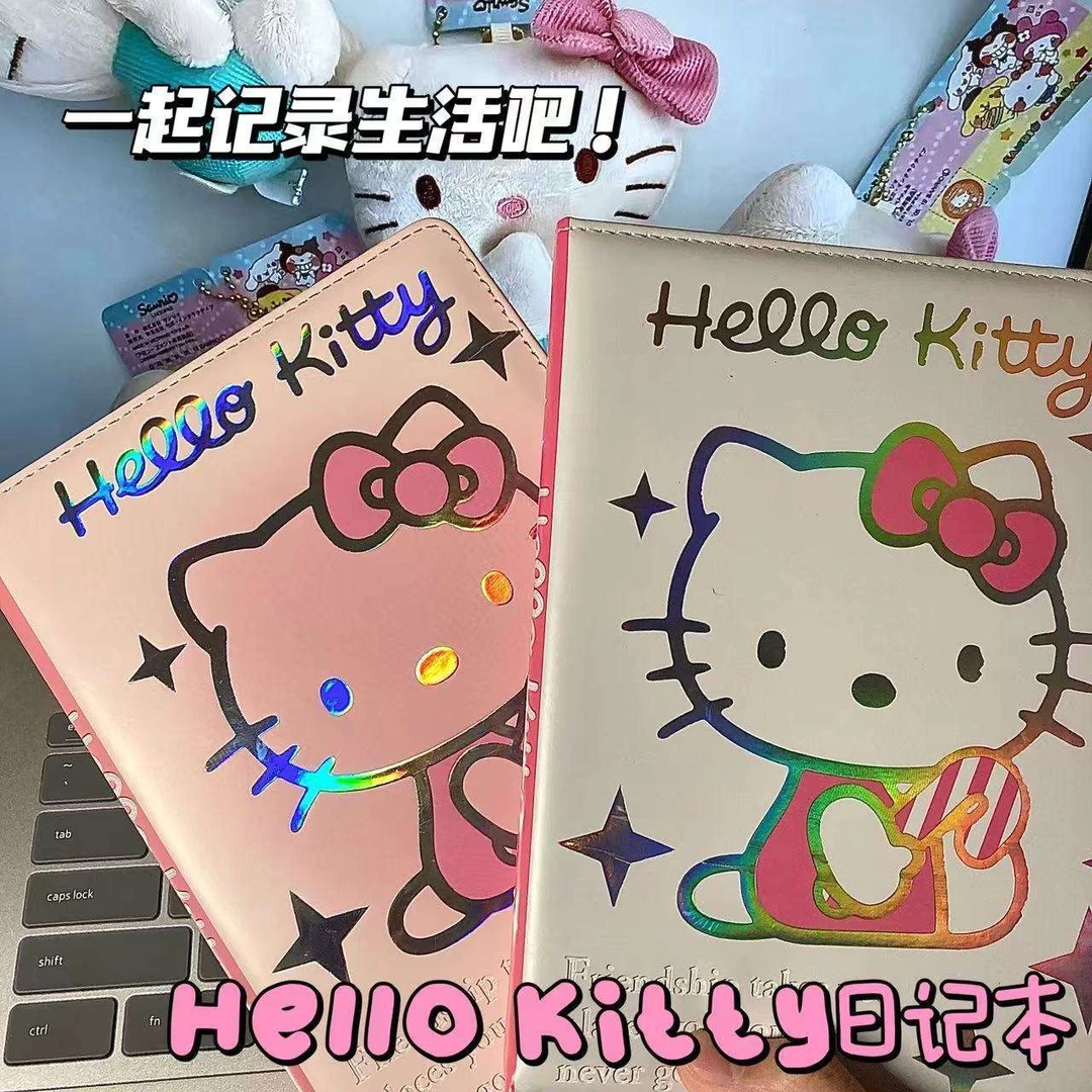 超可爱KT猫纸质镭射卡通喵记事本高清彩页高档皮质通用