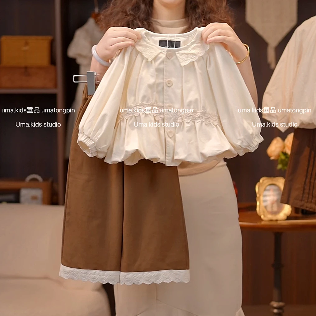 森系秋季女童常规加厚款单排扣春秋套装上衣休闲连衣裙蕾丝