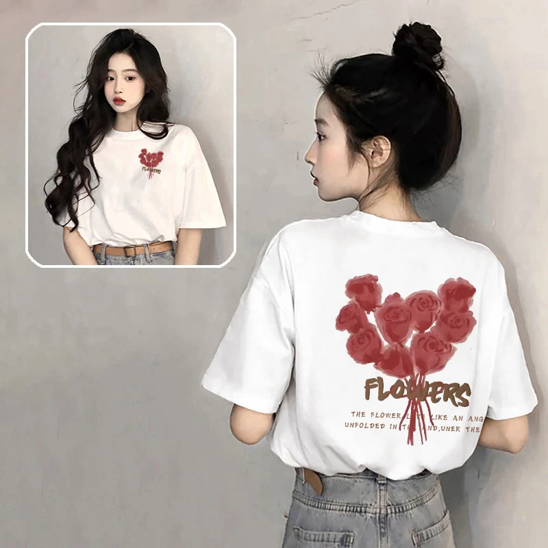 韩版夏季纯棉短袖t恤女2025新款后背设计感别致上衣白色半袖体恤