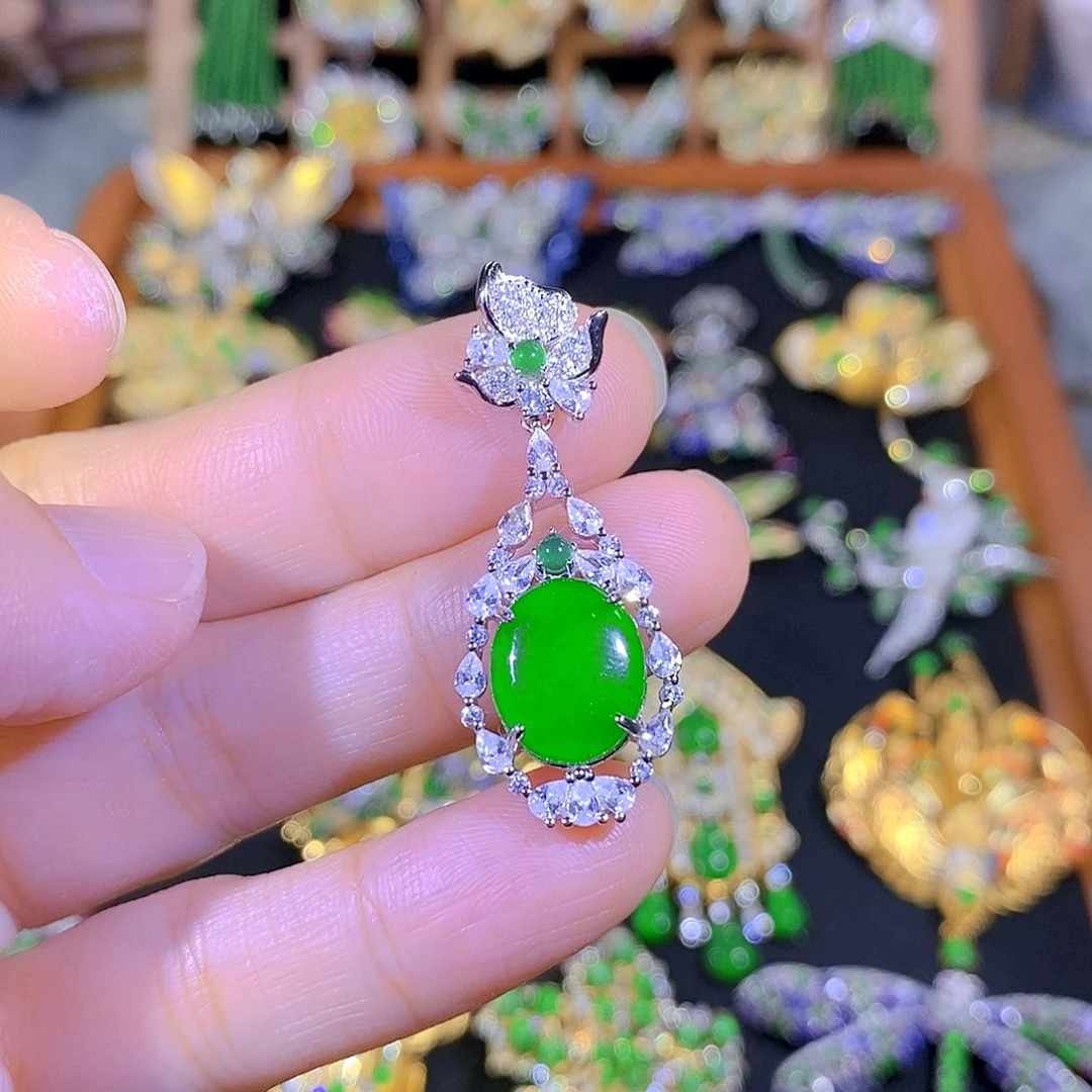 吊坠(不含链)银S925镶嵌翡翠